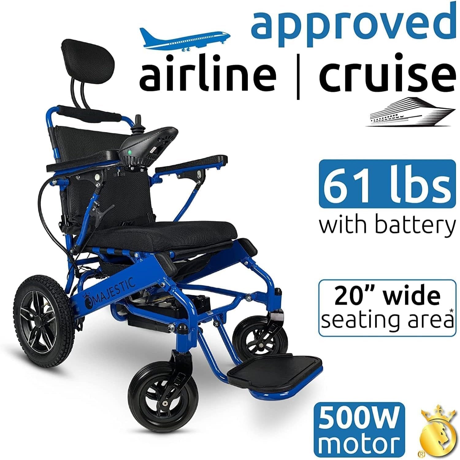 Folding Ultra Lightweight Electric Power Wheelchair, Air Travel Allowed, Heavy Duty, Mobility Motorized, Portable Power Wheelchair (20" Seat Width) (Blue)
