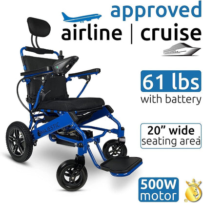 Folding Ultra Lightweight Electric Power Wheelchair, Air Travel Allowed, Heavy Duty, Mobility Motorized, Portable Power Wheelchair (20" Seat Width) (Blue)