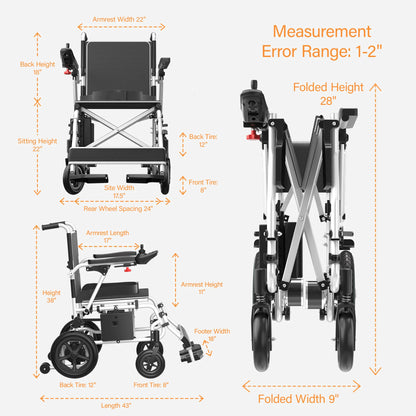 Portable Electric Wheelchair Lightweight Foldable for Adults Seniors