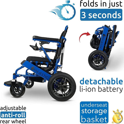 Folding Ultra Lightweight Electric Power Wheelchair, Air Travel Allowed, Heavy Duty, Mobility Motorized, Portable Power Wheelchair (20" Seat Width) (Blue)