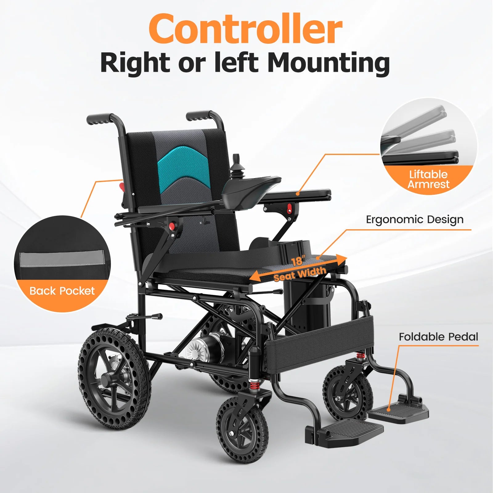 Portable Electric Wheelchair Lightweight Foldable for Adults Seniors