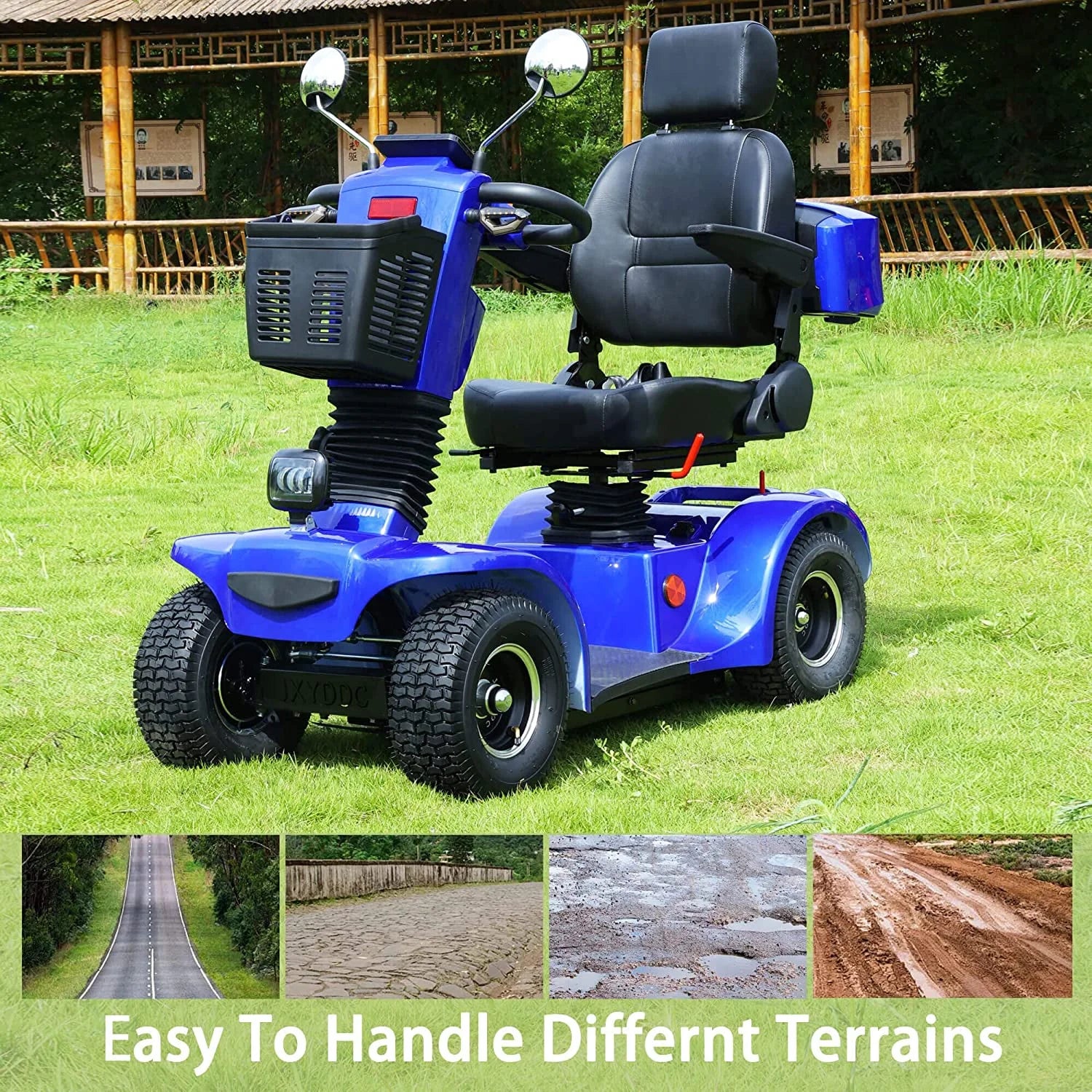 Secure Foldable 4-Wheel Mobility Scooter with Charger & USB Ports, Blue, 350 Lb Limit
