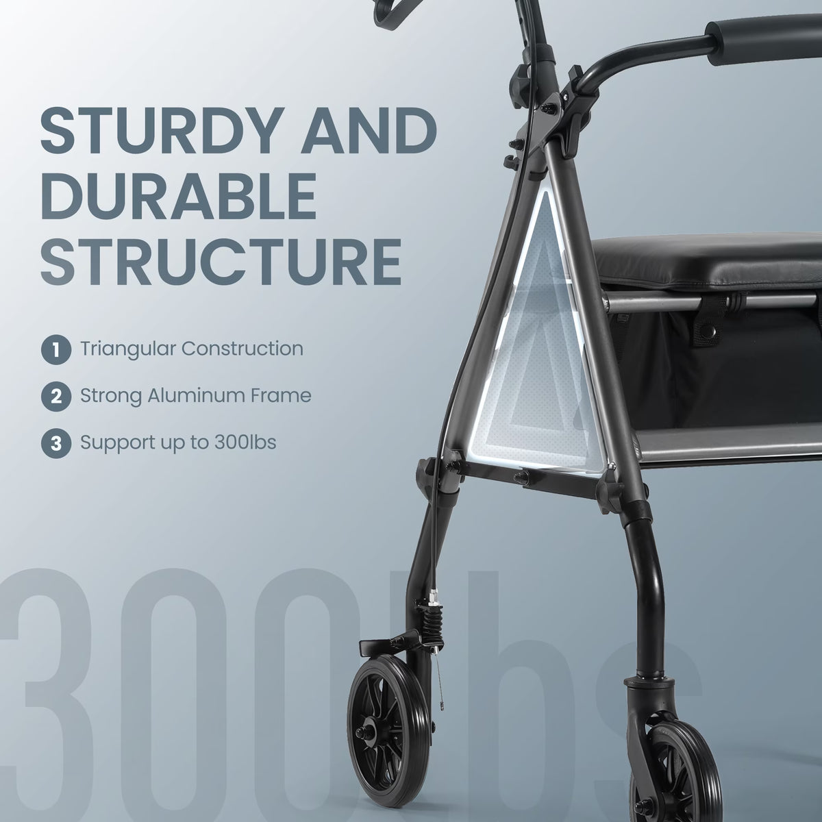 Folding 4 Wheel Rolling Rollator Walker with Seat 6" Wheels for Seniors, Mobility Walker with Adjustable Height, Removable Seat, Lightweight Aluminum, 300Lbs, Gray