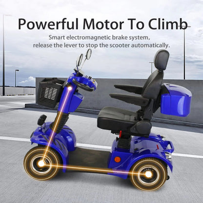 Secure Foldable 4-Wheel Mobility Scooter with Charger & USB Ports, Blue, 350 Lb Limit