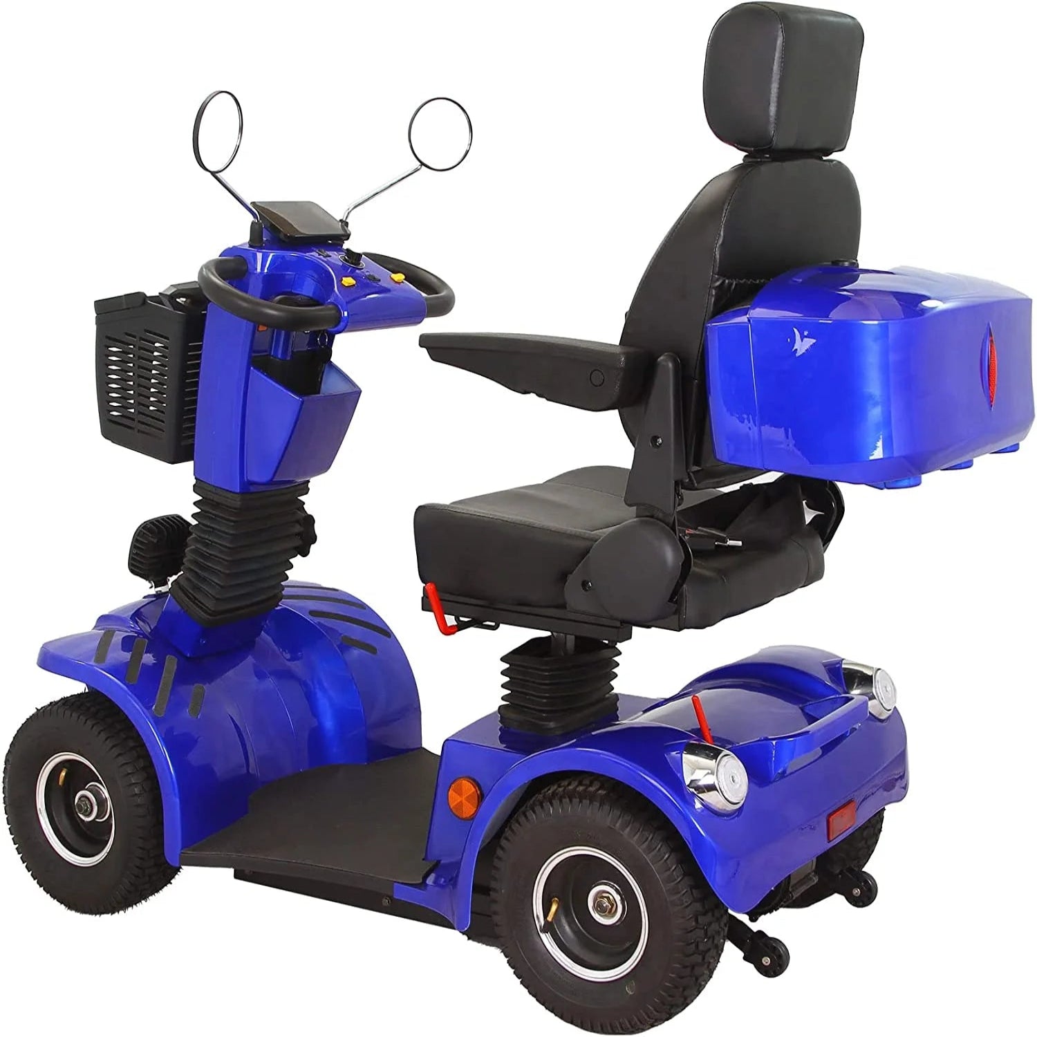 Secure Foldable 4-Wheel Mobility Scooter with Charger & USB Ports, Blue, 350 Lb Limit
