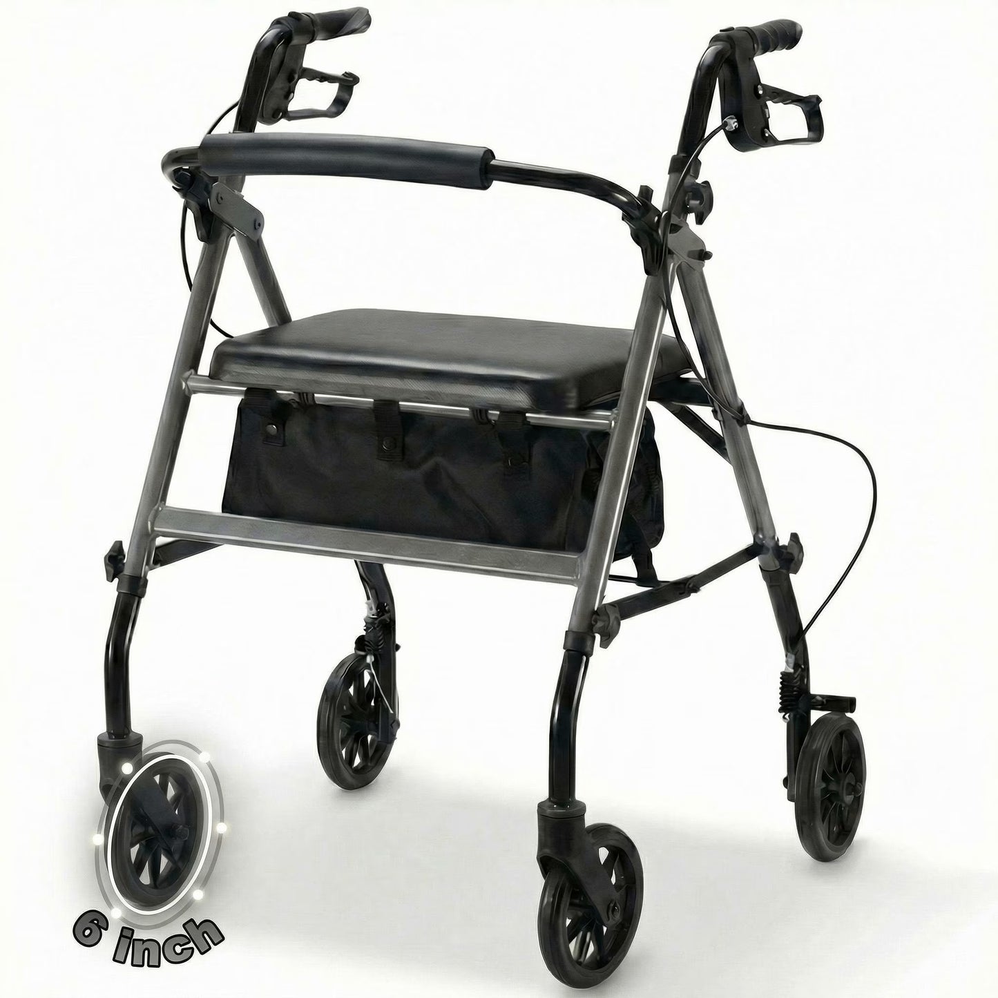 Rolling Walkers for Seniors, Foldable Rollator Walker with Seat and 6 Inch Wheels, Gift for Seniors, 300 Lb Capacity, Aluminum Frame, Gray