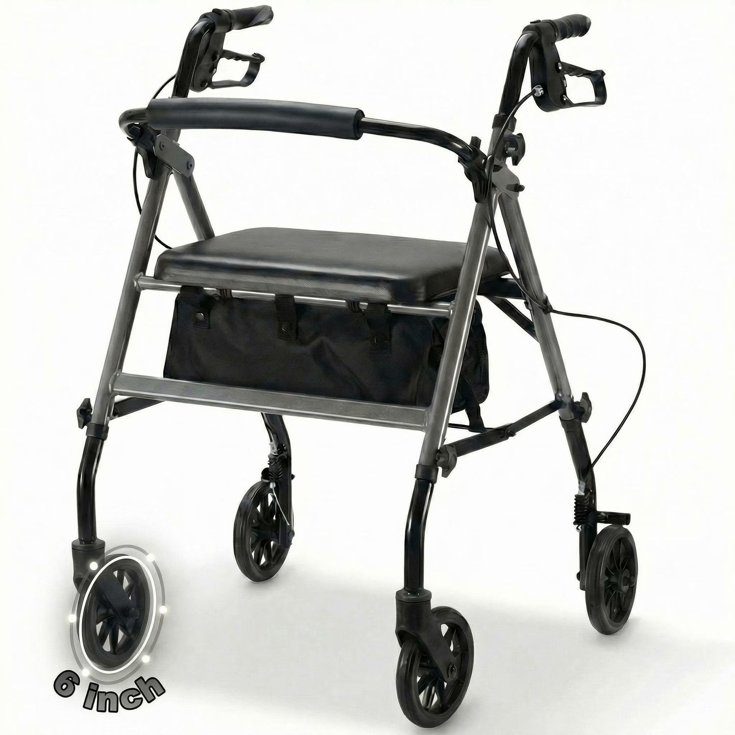 Rolling Walkers for Seniors, Foldable Rollator Walker with Seat and 6 Inch Wheels, Gift for Seniors, 300 Lb Capacity, Aluminum Frame, Gray