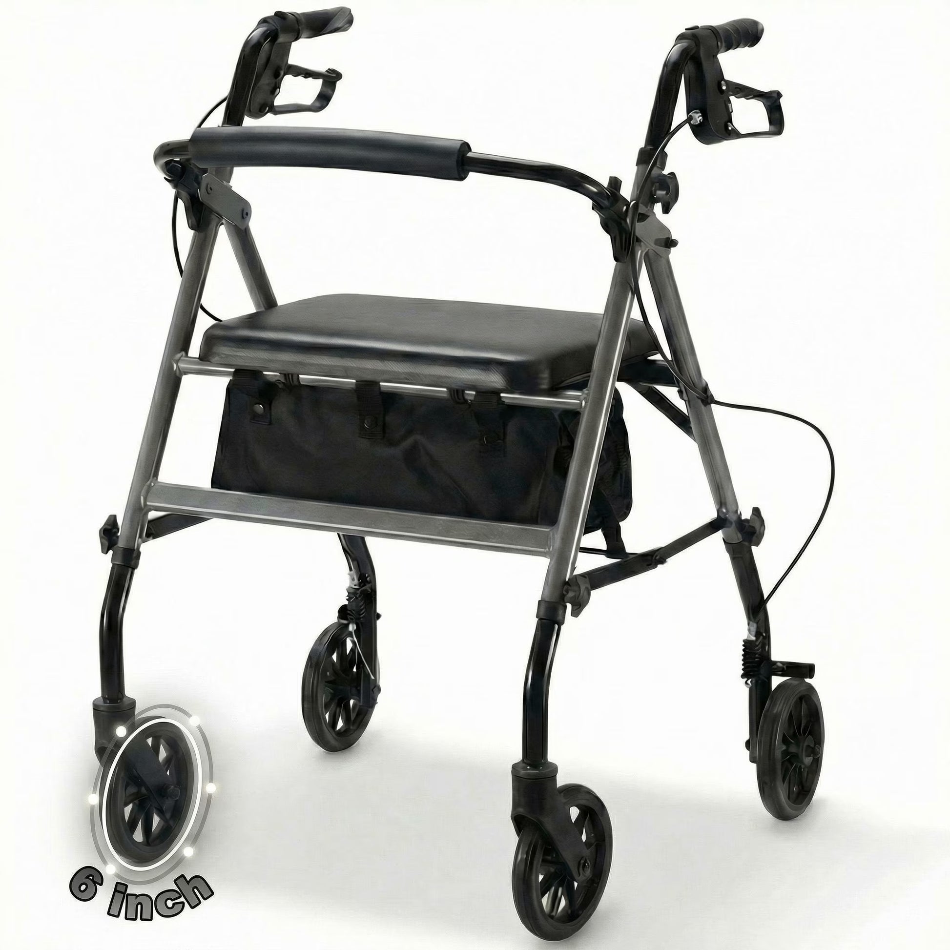 Rolling Walkers for Seniors, Foldable Rollator Walker with Seat and 6 Inch Wheels, Gift for Seniors, 300 Lb Capacity, Aluminum Frame, Gray