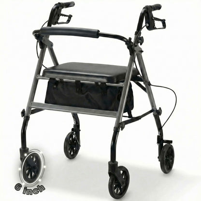 Rolling Walkers for Seniors, Foldable Rollator Walker with Seat and 6 Inch Wheels, Gift for Seniors, 300 Lb Capacity, Aluminum Frame, Gray