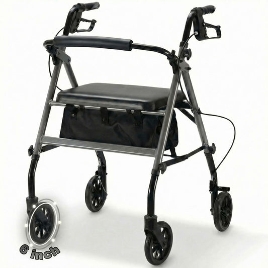 Rolling Walkers for Seniors, Foldable Rollator Walker with Seat and 6 Inch Wheels, Gift for Seniors, 300 Lb Capacity, Aluminum Frame, Gray