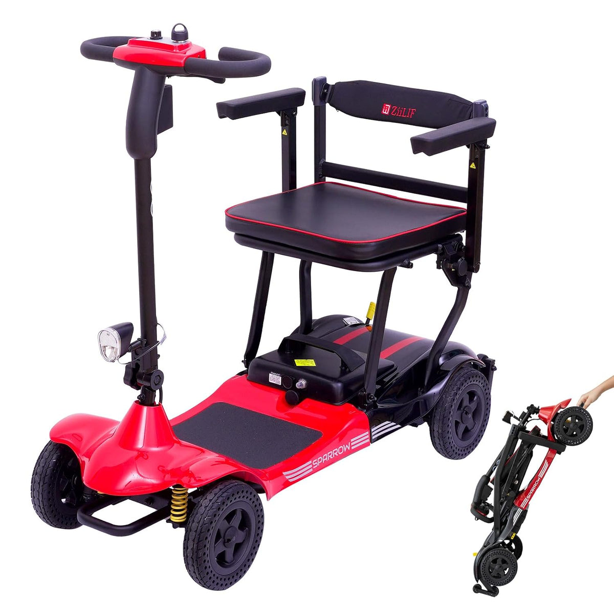 Mobility Scooters for Adults Seniors Ultra Lightweight Electric Powered Folding Mobility Scooter Motorized Scooter 4 Wheel, Compact & Convenient for Travel Cruise, Airline Approved, Red