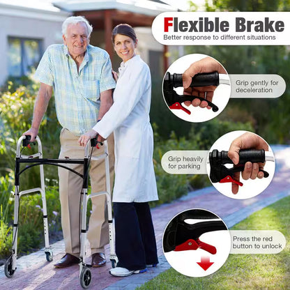 Standard 4-Wheels Rollator Walker 2-Button Folding Walker with 5 In. Wheels Trigger Release for Seniors