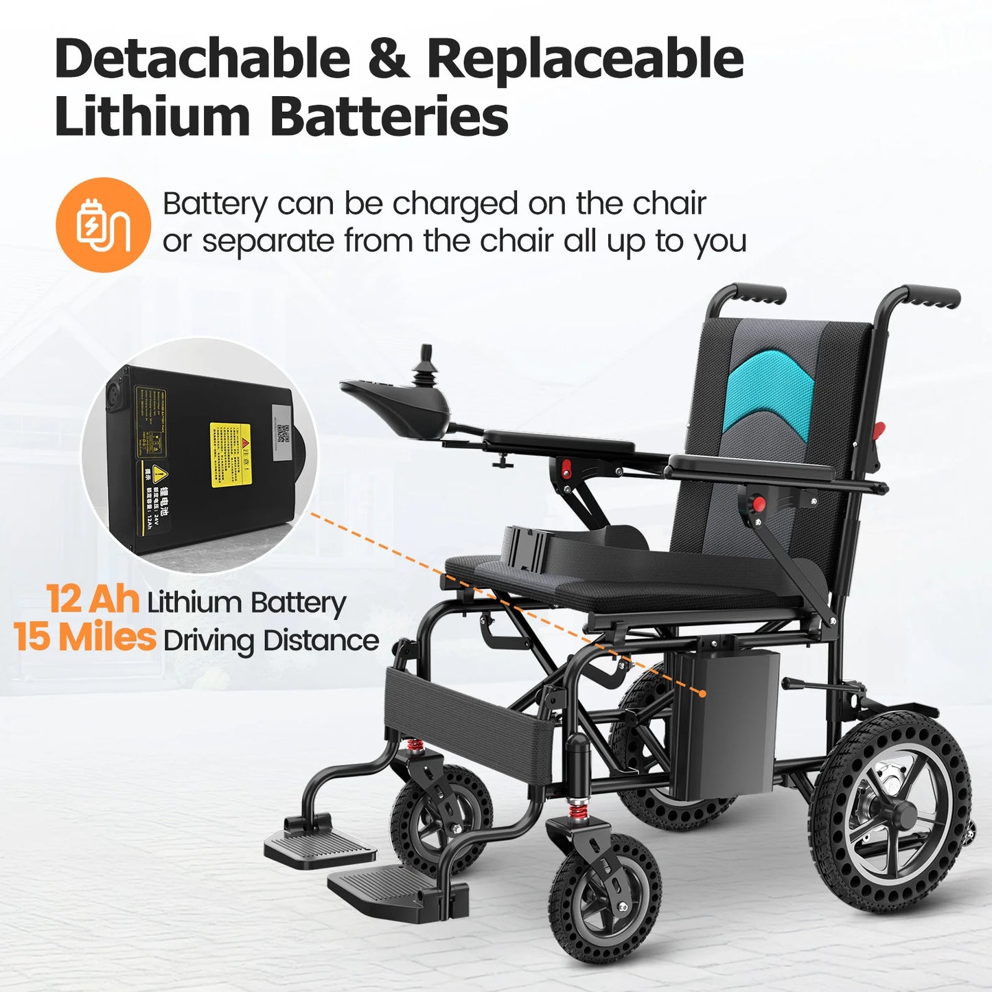 Portable Electric Wheelchair Lightweight Foldable for Adults Seniors