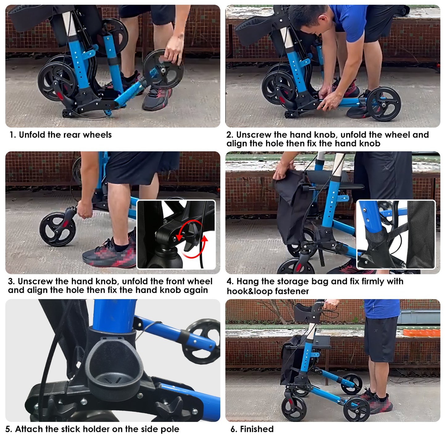 1Pc Aluminum Rollator Walker with Seat Backrest Foldable Rolling Walker with 220LBS Max Load 31-36In Adjustable Height 8In Wheels for Seniors Mobility