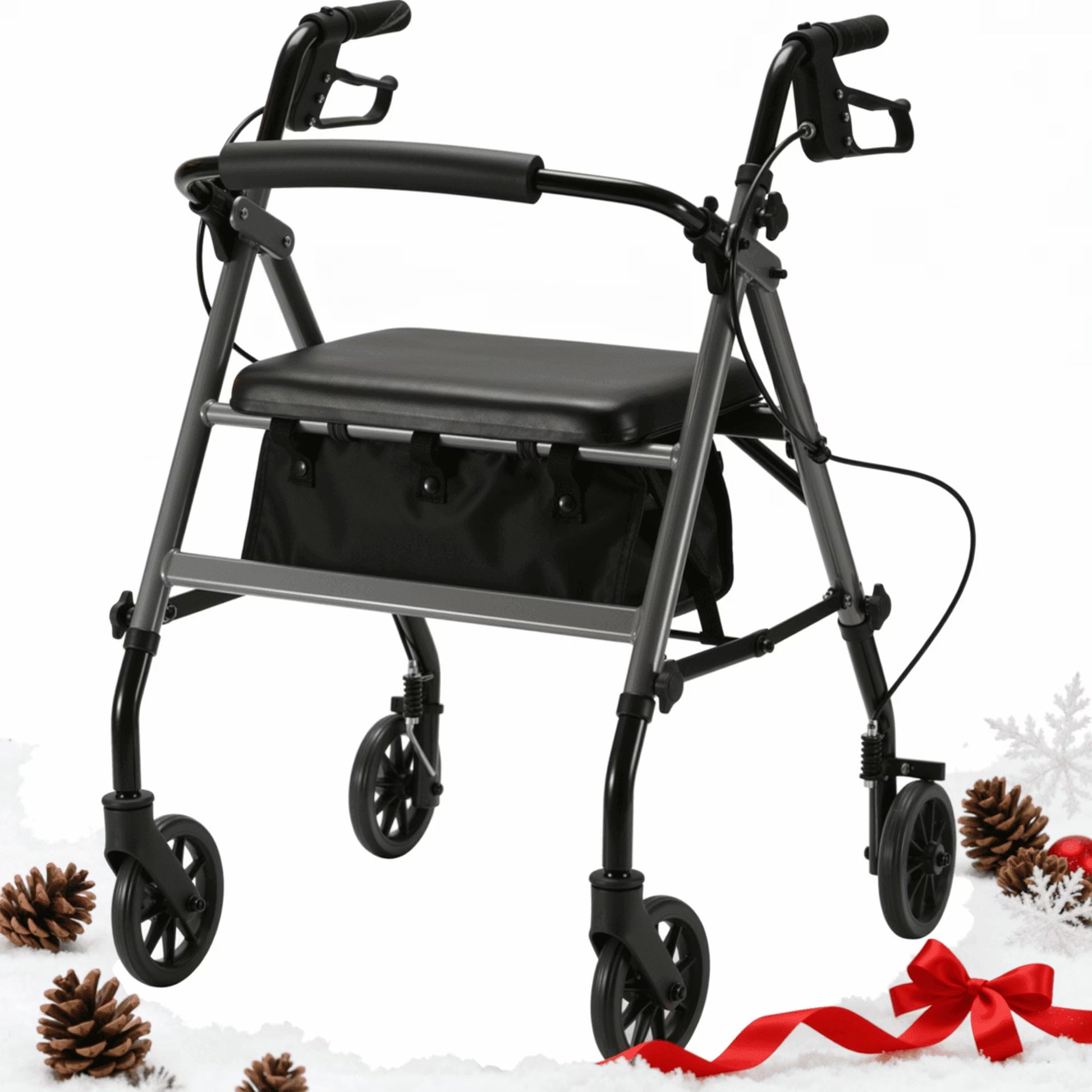 Rolling Walkers for Seniors, Foldable Rollator Walker with Seat and 6 Inch Wheels, Gift for Seniors, 300 Lb Capacity, Aluminum Frame, Gray