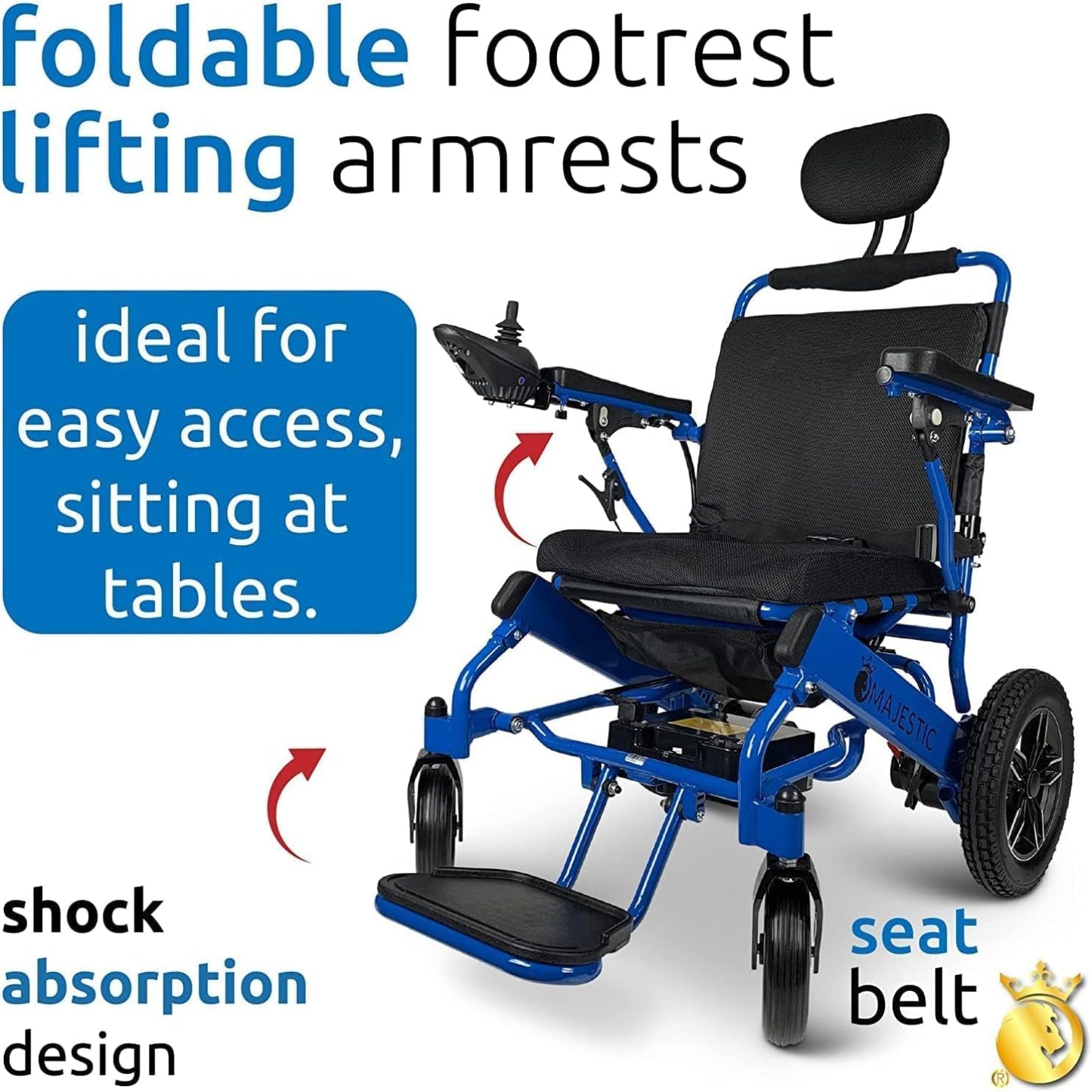 Folding Ultra Lightweight Electric Power Wheelchair, Air Travel Allowed, Heavy Duty, Mobility Motorized, Portable Power Wheelchair (20" Seat Width) (Blue)