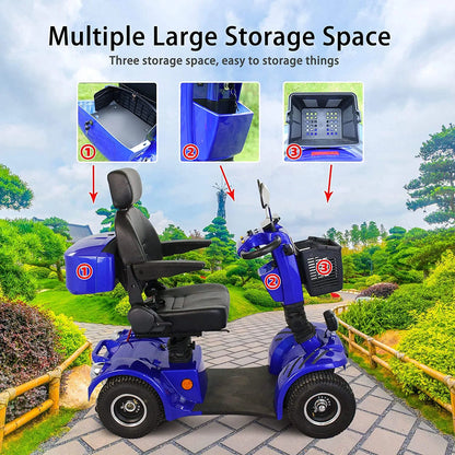 Secure Foldable 4-Wheel Mobility Scooter with Charger & USB Ports, Blue, 350 Lb Limit