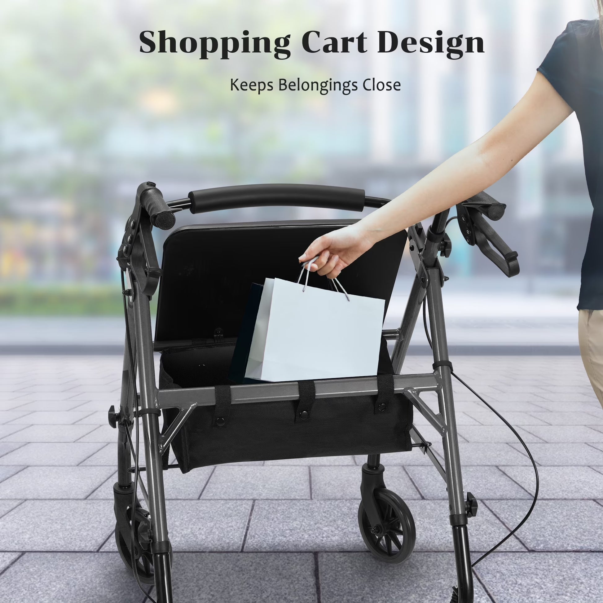 Rolling Walkers for Seniors, Foldable Rollator Walker with Seat and 6 Inch Wheels, Gift for Seniors, 300 Lb Capacity, Aluminum Frame, Gray